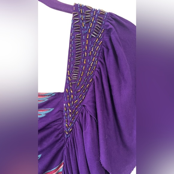 Free People Embellished/Beaded Asymmetrical Shoulder Wing detail Tunic Dress. - Picture 8 of 11